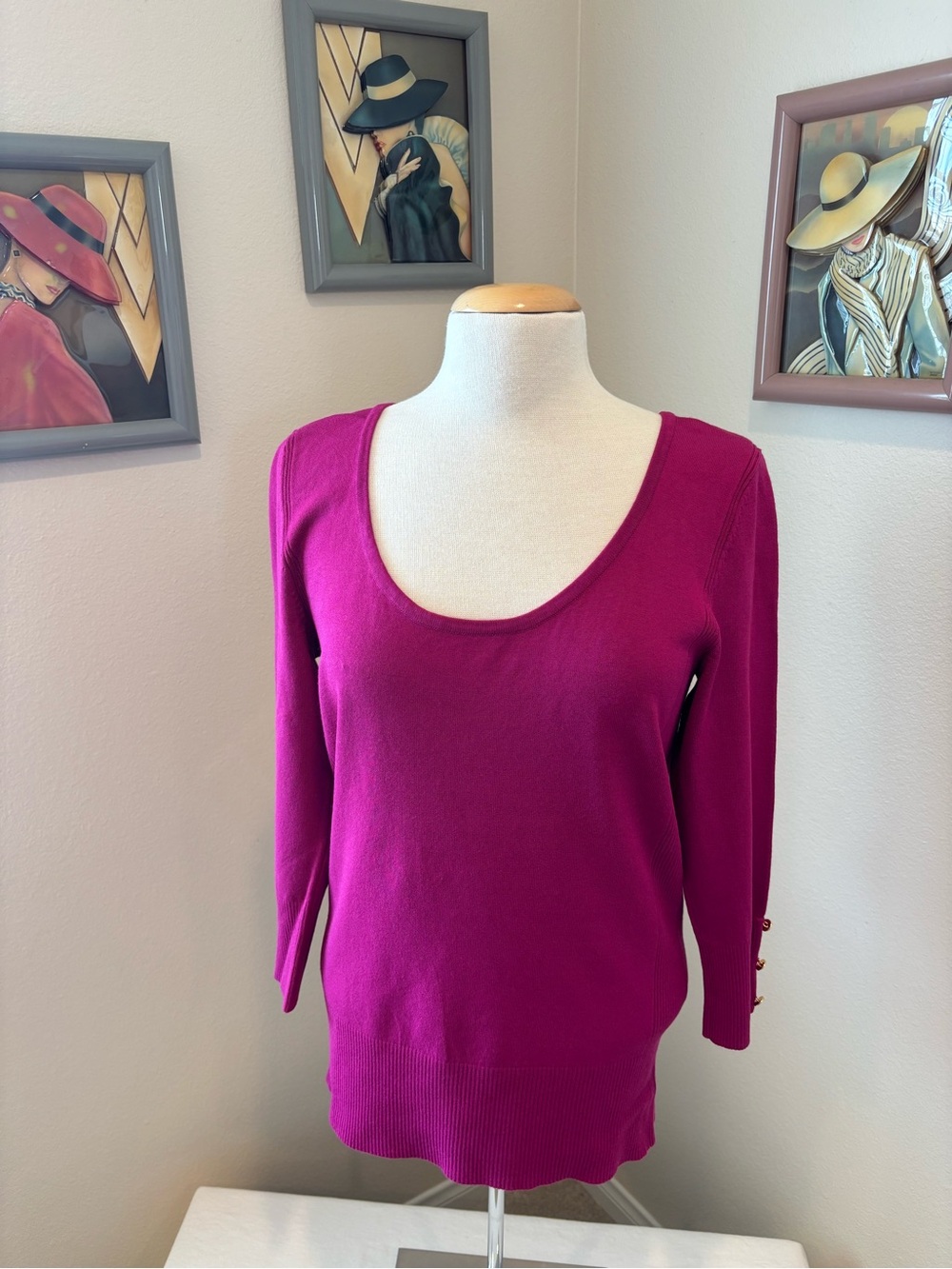 Cache Fuchsia Scoop-Neck Knit Top